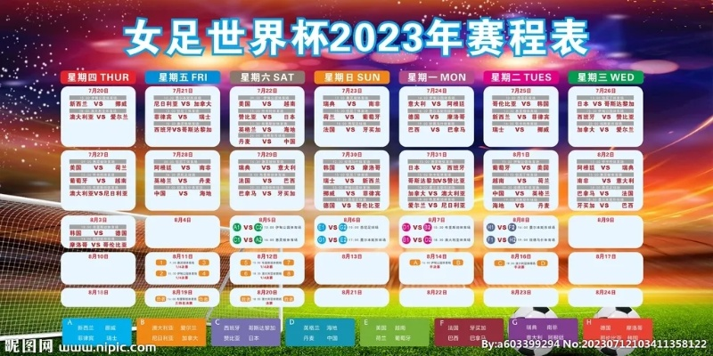 2023年女足世界杯时间表格图片大全大图 详细赛程安排